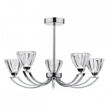 A modern ceiling light with angular deco styled arms.
