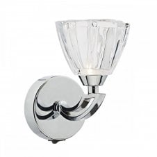 VITO modern polished chrome wall sconce with clear ribbed glass tapered shade