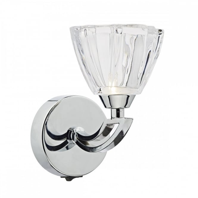 VITO modern polished chrome wall sconce with clear ribbed glass tapered shade