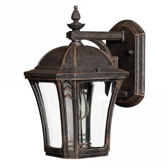 WABASH period style exterior wall lantern in distressed mocha finish (small)