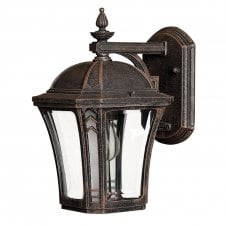 WABASH period style exterior wall lantern in distressed mocha finish (small)