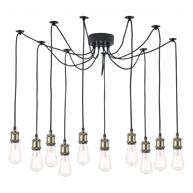 WACO 10 Light Ceiling Pendant Light - Antique Brass Matt Black