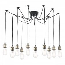 WACO 10 Light Ceiling Pendant Light - Antique Brass Matt Black