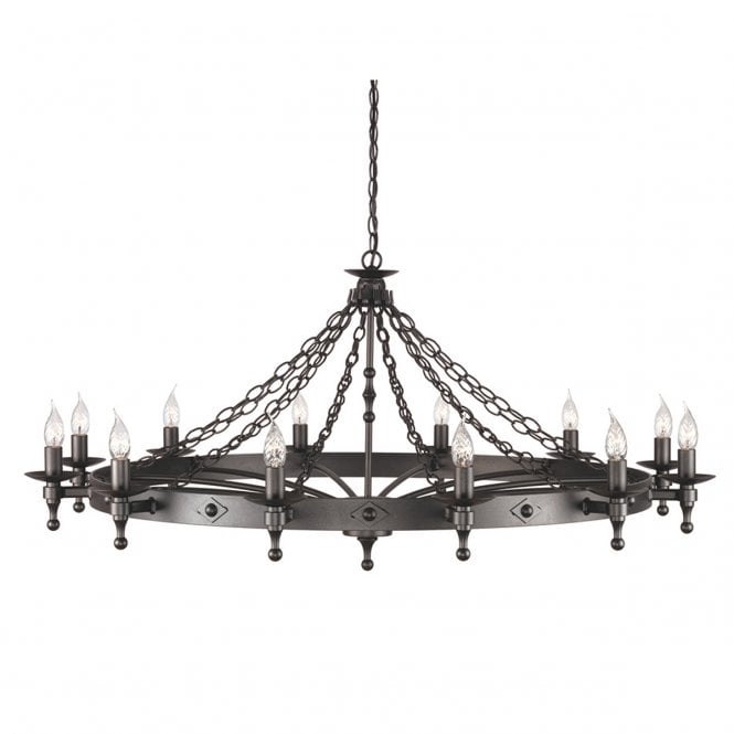 WARWICK 12 light large wrought iron Medieval chandelier