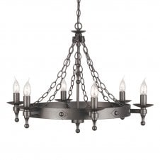 WARWICK 6 Light wrought iron Medieval cartwheel chandelier