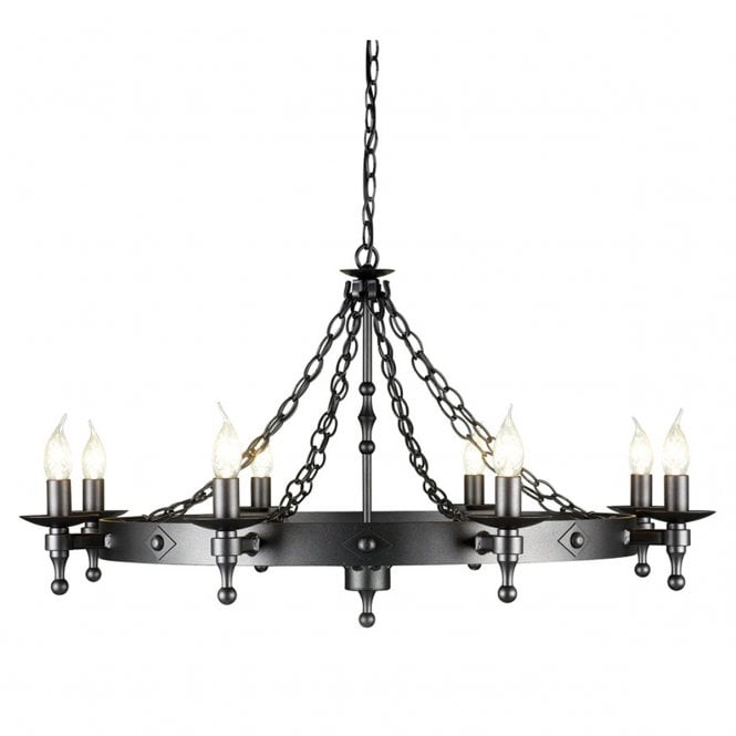 WARWICK 8 light Medieval style circular ceiling pendant on chains