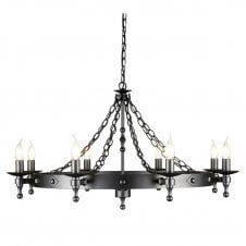 WARWICK 8 light Medieval style circular ceiling pendant on chains