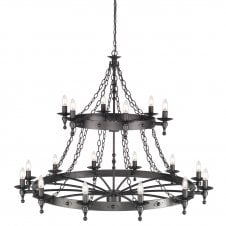 Very Large Medieval Wrought Iron Cartwheel Light