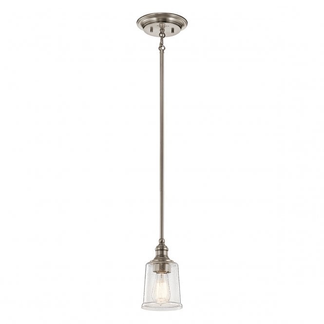 WAVERLY 1 Light Mini Pendant a Classic Pewter Finish with Heritage Style Seeded Glass