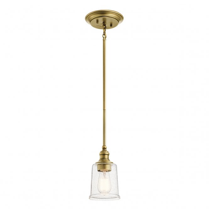 WAVERLY 1 Light Mini Pendant with Seeded Glass Shade in Natural Brass