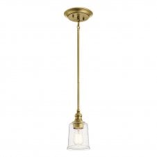 Small Glass Hanging Lamp with seeded glass and natural brass