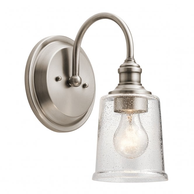 WAVERLY Wall Light in Classic Pewter Finish with Heritage Style Seeded Glass