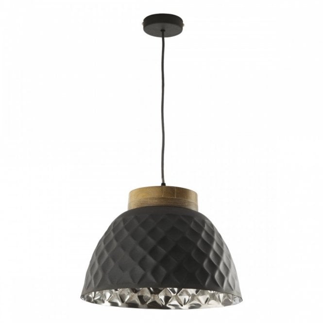 WAZIR dark grey and mango wood textured ceiling pendant