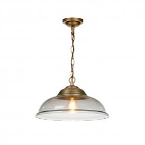 thumbnail image 2 of Hampton Bay Nelwyn 1-Light Vintage Brass Pendant – Clear Glass Globe, Dimmable, Hardwired, Indoor Use 2 of 3