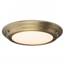 Welland Flush Bathroom Ceiling Light in Aged Brass