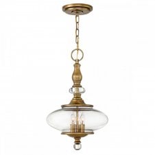 WEXLEY 3 light pendant in heritage brass with glass surround