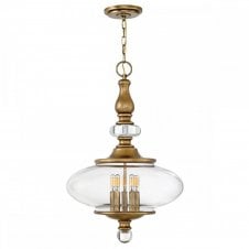 WEXLEY 5 light pendant in heritage brass with glass surround