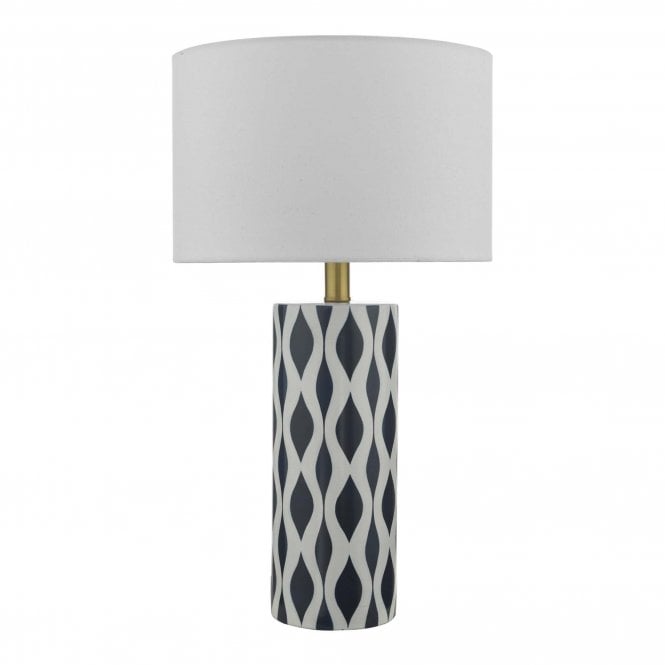 WEYLIN Ceramic Table Lamp Navy Blue And White Waves With Shade