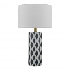 WEYLIN Ceramic Table Lamp Navy Blue And White Waves With Shade