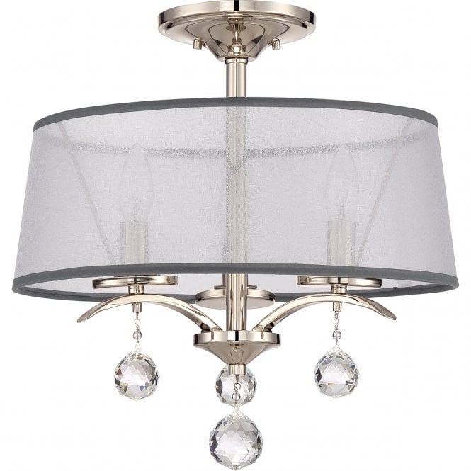 WHITNEY 3 light dual mount ceiling light in imperial silver with organza shade