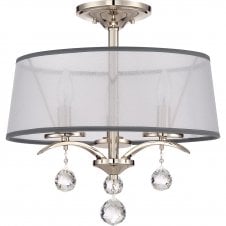 WHITNEY 3 light dual mount ceiling light in imperial silver with organza shade