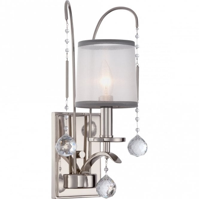 WHITNEY decorative single wall light in imperial silver with organza shade