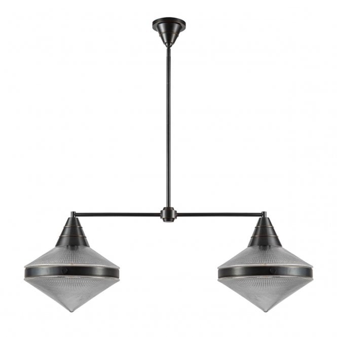 Willard 2 Light Linear Pendant - Urban Bronze With Prismatic Glass Shades