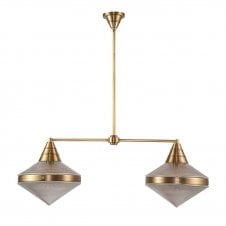 Willard 2 Light Linear Pendant - Vintage Brass With Prismatic Glass Shades