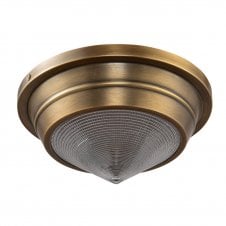 Willard Small Flush Ceiling Light - Vintage Brass With Prismatic Glass Shade
