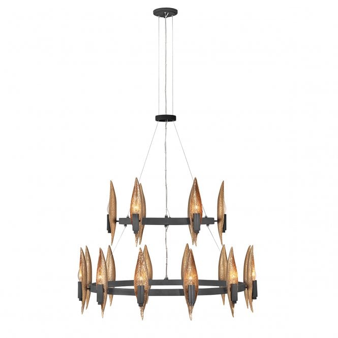 WILLOW 18 Light Chandelier in Black with Gold Finish