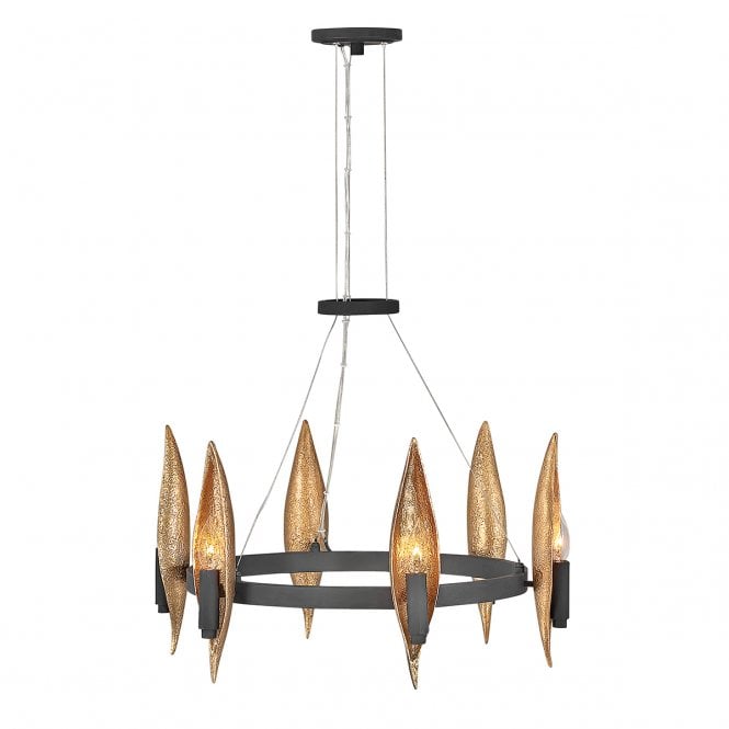 WILLOW 6 Light Chandelier in Black with Gold Finish