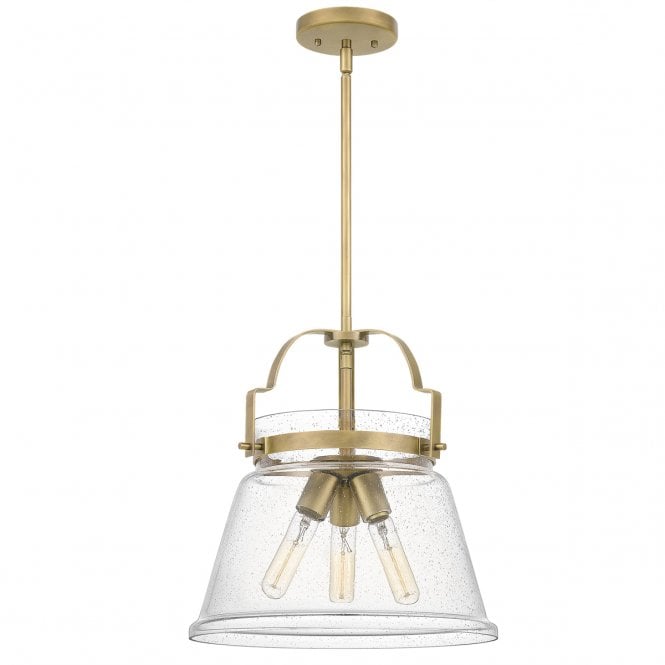 WIMBERLEY 3 Light Ceiling Pendant in Brass with Clear Seeded Glass