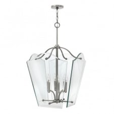modern chrome ceiling lantern with clear glass panels