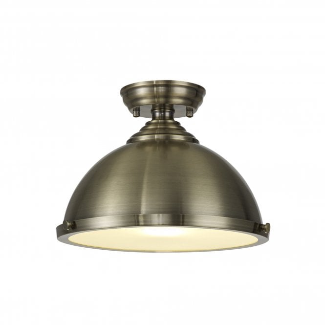 WINSLET 1 Light Flush Ceiling | Antique Brass and Frosted White Glass (31cm Shade)
