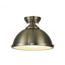 WINSLET 1 Light Flush Ceiling | Antique Brass and Frosted White Glass (31cm Shade)