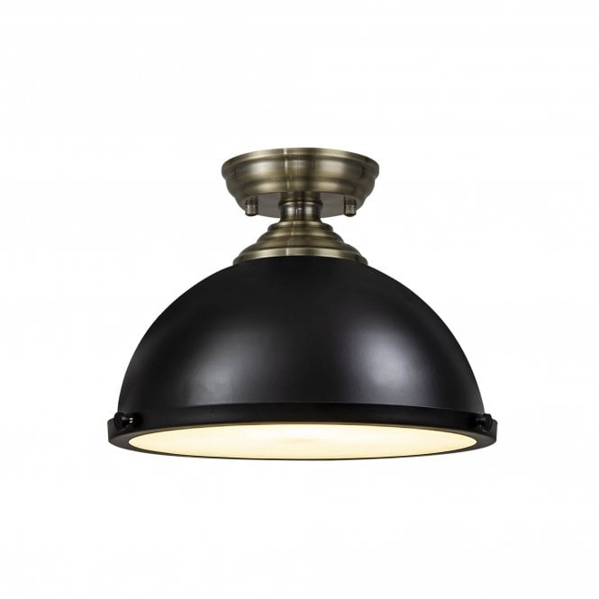 WINSLET 1 Light Flush Ceiling | Antique Brass, Matt Black & Frosted White (31cm Shade)