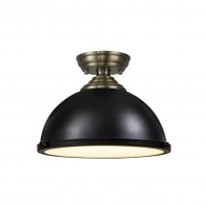 WINSLET 1 Light Flush Ceiling | Antique Brass, Matt Black & Frosted White (31cm Shade)