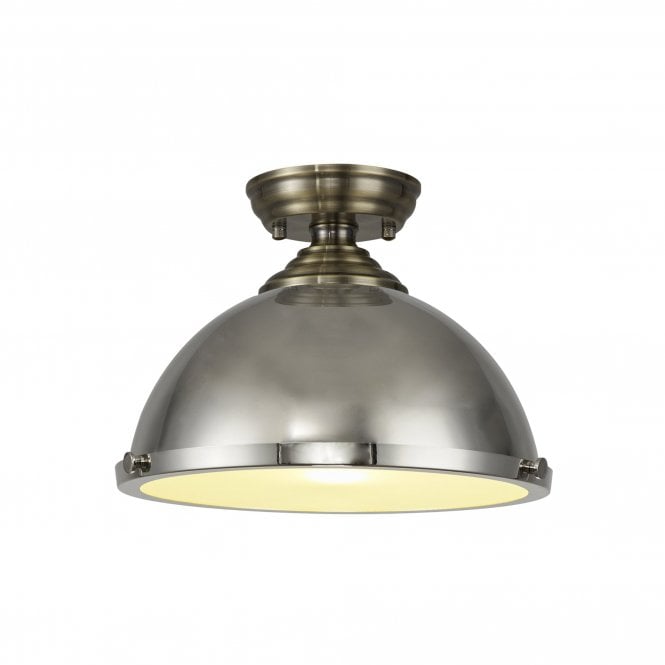 WINSLET 1 Light Flush Ceiling Light | Antique Brass, Polished Nickel & Frosted White