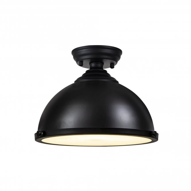 WINSLET 1 Light Flush Ceiling | Matt Black and Frosted White Glass (31cm Shade)