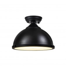 WINSLET 1 Light Flush Ceiling | Matt Black and Frosted White Glass (31cm Shade)