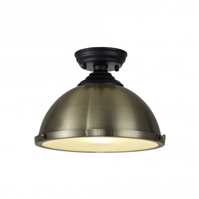WINSLET 1 Light Flush Ceiling | Matt Black, Antique Brass & Frosted White (31cm Shade)