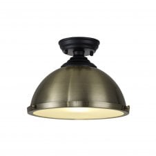 WINSLET 1 Light Flush Ceiling | Matt Black, Antique Brass & Frosted White (31cm Shade)