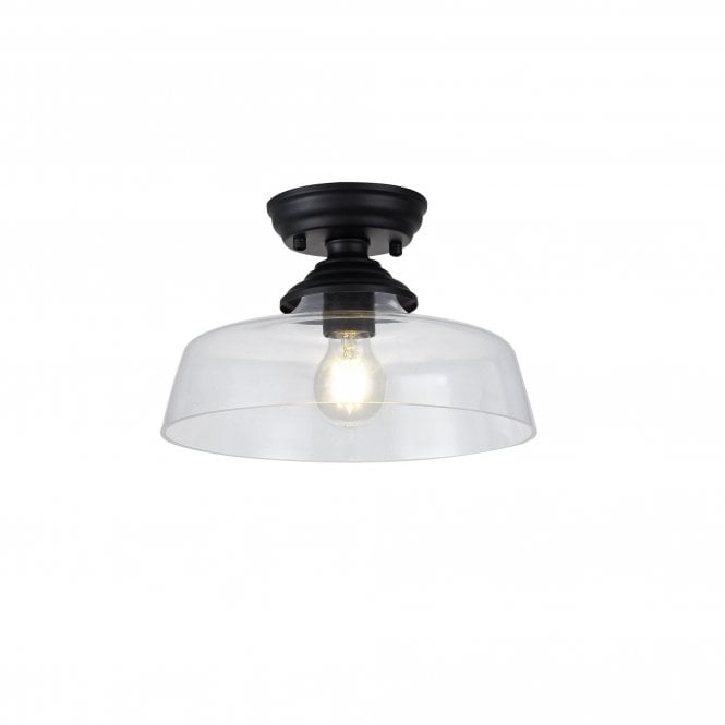 WINSLET 1 Light Flush Ceiling | Matt Black & Glass Shade (30cm)