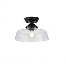 WINSLET 1 Light Flush Ceiling | Matt Black & Glass Shade (30cm)