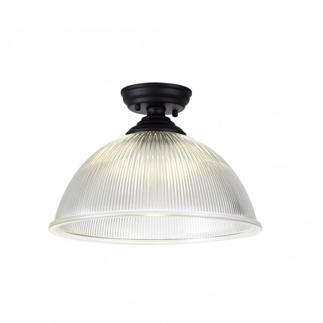 WINSLET 1 Light Flush Ceiling | Matt Black & Glass Shade (38cm)