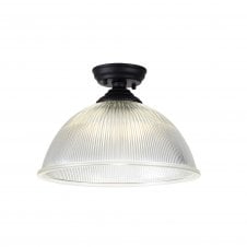 WINSLET 1 Light Flush Ceiling | Matt Black & Glass Shade (38cm)