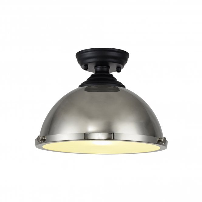 WINSLET 1 Light Flush Ceiling | Matt Black, Polished Nickel & Frosted White (31cm Shade)