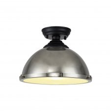 WINSLET 1 Light Flush Ceiling | Matt Black, Polished Nickel & Frosted White (31cm Shade)