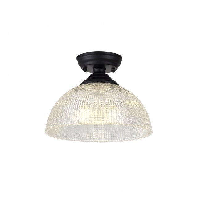 WINSLET 1 Light Flush Ceiling | Matt Black & Prismatic Glass Shade (30cm x 21cm)
