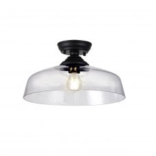 WINSLET 1 Light Flush Ceiling | Matt Black with Glass Shade (38cm)
